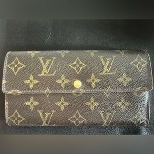 Auth Louis Vuitton Monogram Brown Leather Bifold Long for Men and Women